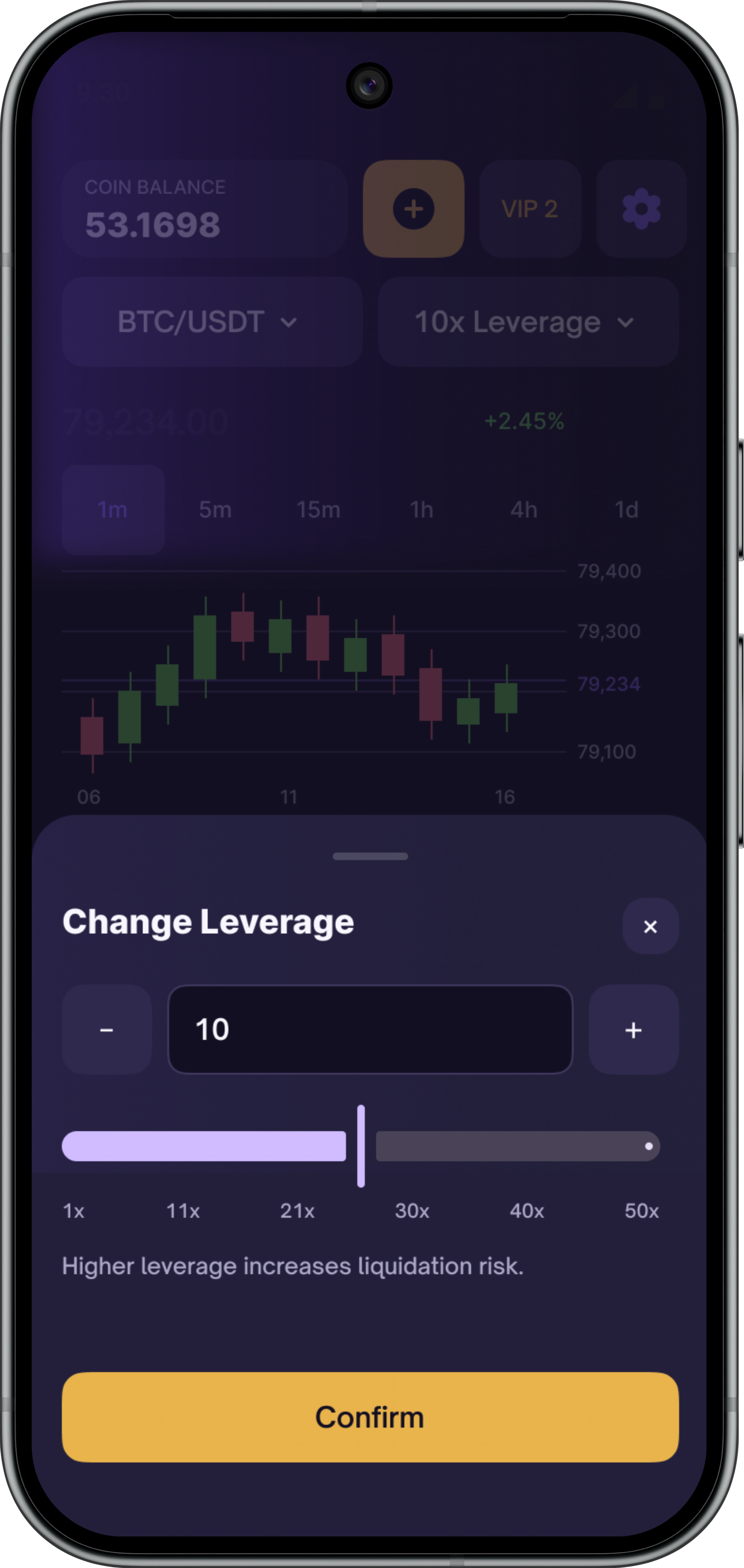 Leverage settings in the app